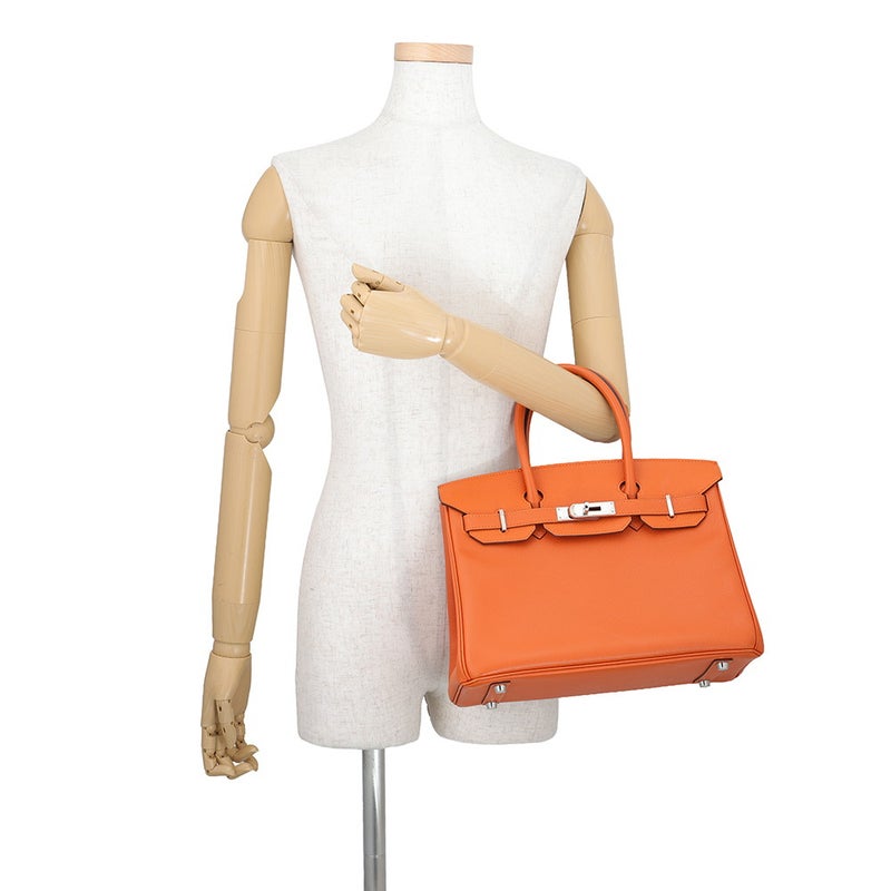 エルメス バーキン30 オレンジ/シルバー金具 エプソン □Q刻印 HERMES Birkin ハンドバッグ