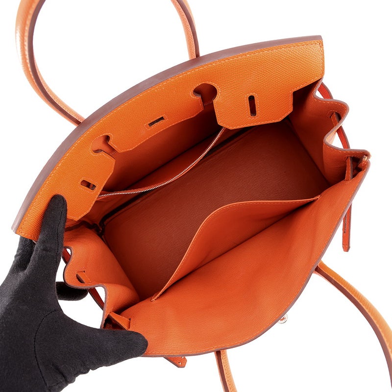 エルメス バーキン30 オレンジ/シルバー金具 エプソン □Q刻印 HERMES Birkin ハンドバッグ