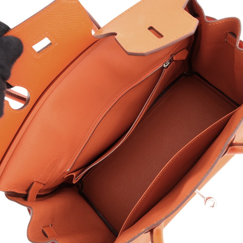 エルメス バーキン30 オレンジ/シルバー金具 エプソン □Q刻印 HERMES Birkin ハンドバッグ