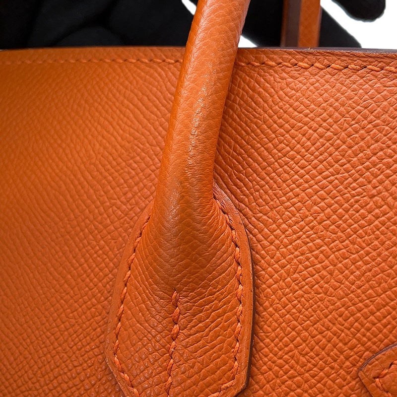エルメス バーキン30 オレンジ/シルバー金具 エプソン □Q刻印 HERMES Birkin ハンドバッグ