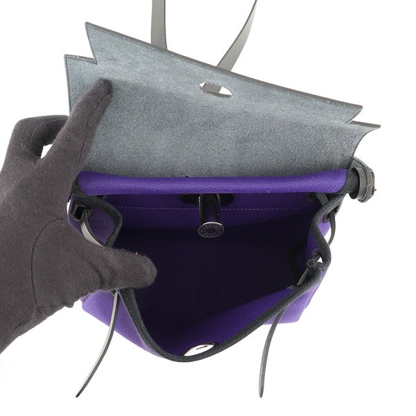 エルメス ショルダーバッグ エールバッグジップ ミニ パープル/ブラック/シルバー金具 トワルミリタリー/ヴァッシュハンター G刻印