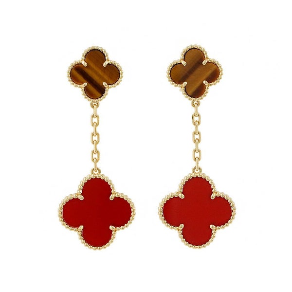 ヴァンクリ ピアス マジック アルハンブラ イヤリング 2モチーフ カーネリアン タイガーズアイ K18YG VCARN5JR00