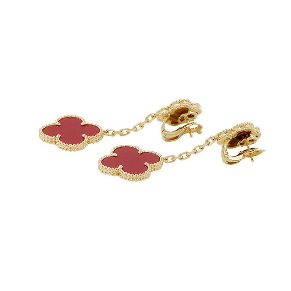 ヴァンクリ ピアス マジック アルハンブラ イヤリング 2モチーフ カーネリアン タイガーズアイ K18YG VCARN5JR00