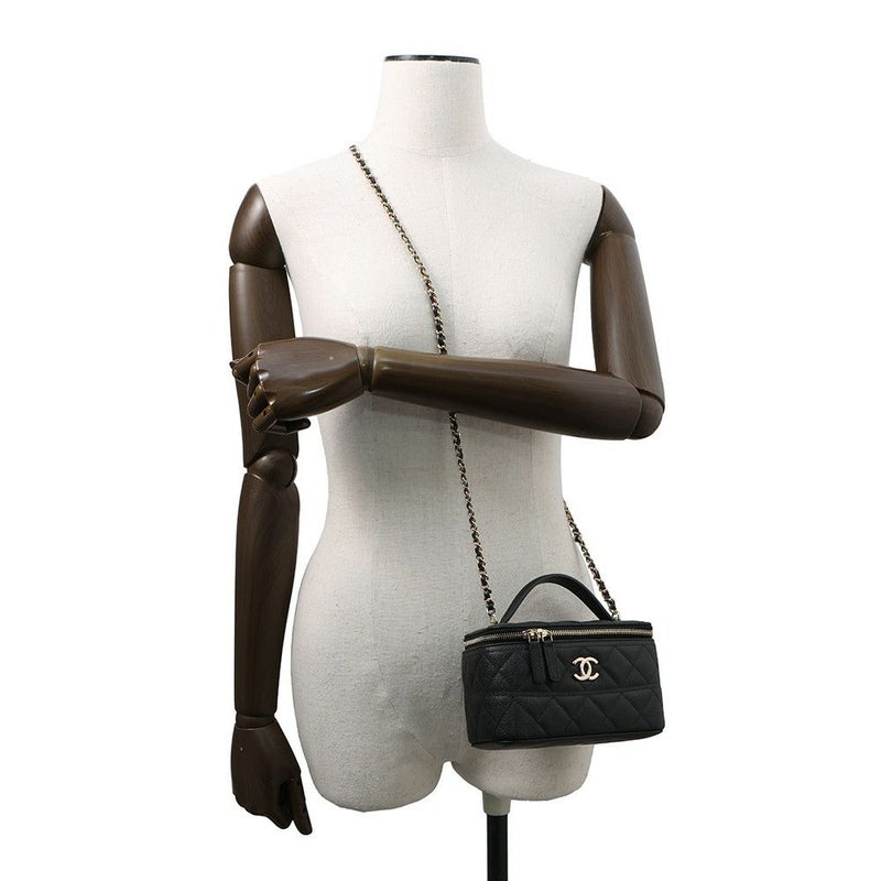 シャネル チェーンショルダーバッグ マトラッセ ココマーク ヴァニティケース キャビアスキン AP4404 CHANEL 黒 バニティ