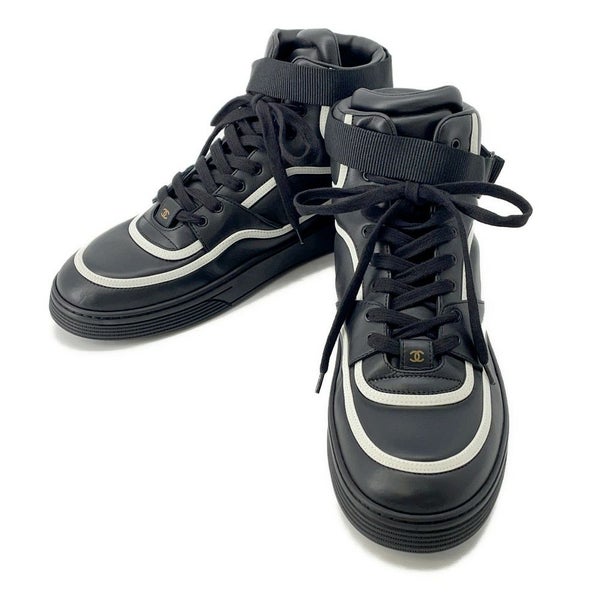 シャネル スニーカー バックロゴ ハイカット レザー G35064 メンズサイズ43 CHANEL メンズ 黒