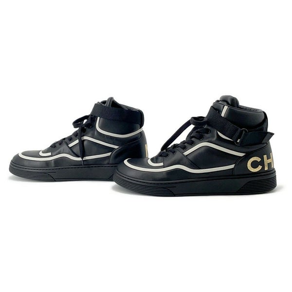 シャネル スニーカー バックロゴ ハイカット レザー G35064 メンズサイズ43 CHANEL メンズ 黒