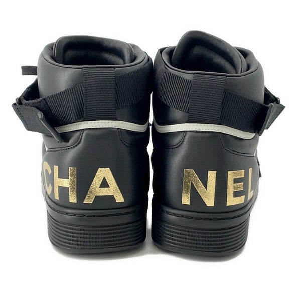 シャネル スニーカー バックロゴ ハイカット レザー G35064 メンズサイズ43 CHANEL メンズ 黒