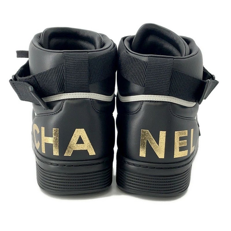 シャネル スニーカー バックロゴ ハイカット レザー G35064 メンズサイズ43 CHANEL メンズ 黒
