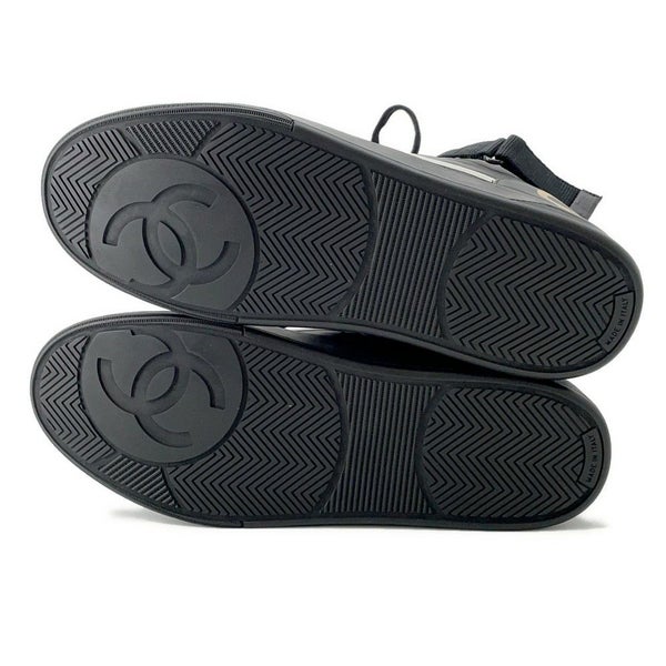 シャネル スニーカー バックロゴ ハイカット レザー G35064 メンズサイズ43 CHANEL メンズ 黒