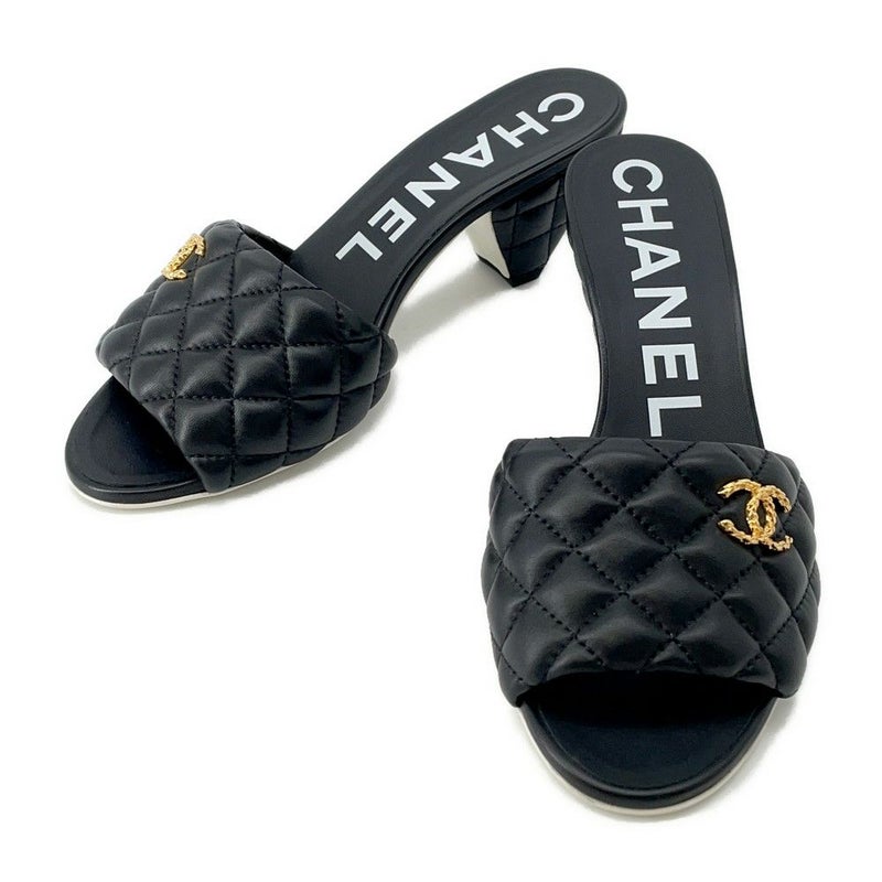 シャネル サンダル マトラッセ ココマーク ラムスキン G38820 レディースサイズ38C CHANEL 黒