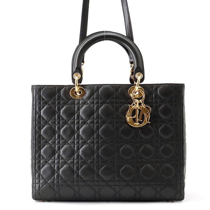 クリスチャン・ディオール ハンドバッグ レディディオール カナージュ ラージ ラムスキン Christian Dior 2way 黒