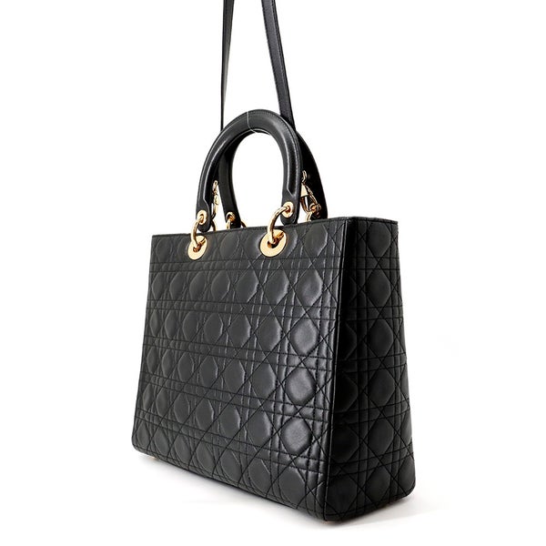 クリスチャン・ディオール ハンドバッグ レディディオール カナージュ ラージ ラムスキン Christian Dior 2way 黒