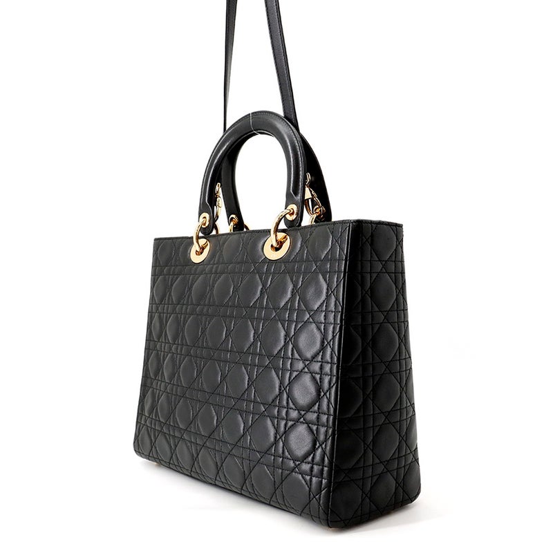 クリスチャン・ディオール ハンドバッグ レディディオール カナージュ ラージ ラムスキン Christian Dior 2way 黒