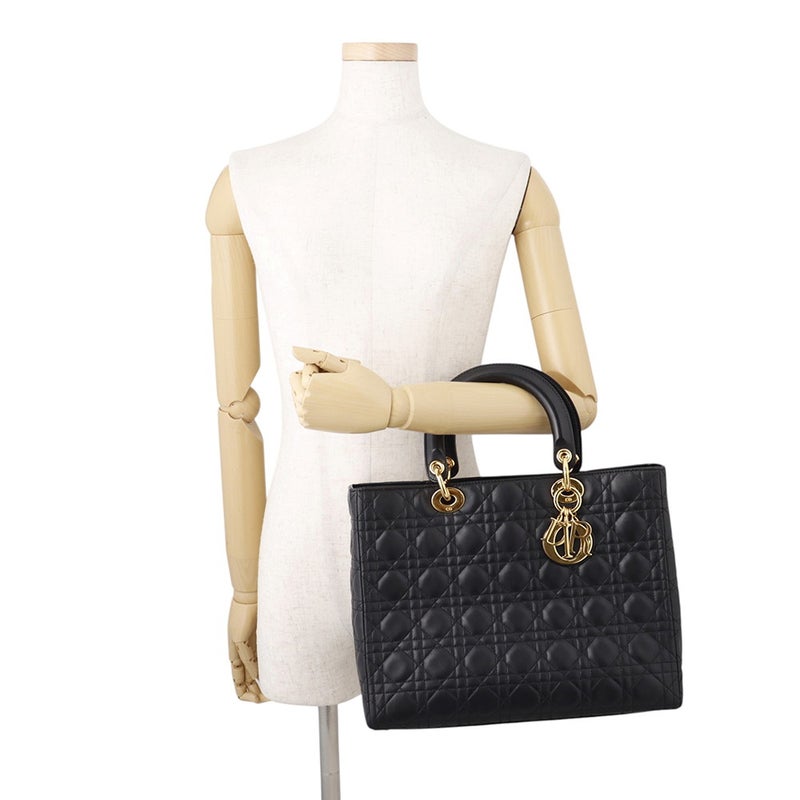 クリスチャン・ディオール ハンドバッグ レディディオール カナージュ ラージ ラムスキン Christian Dior 2way 黒