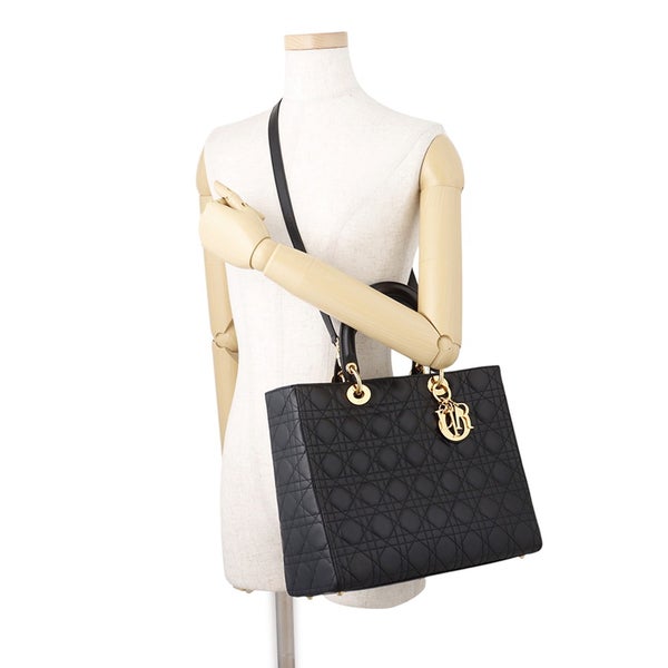 クリスチャン・ディオール ハンドバッグ レディディオール カナージュ ラージ ラムスキン Christian Dior 2way 黒