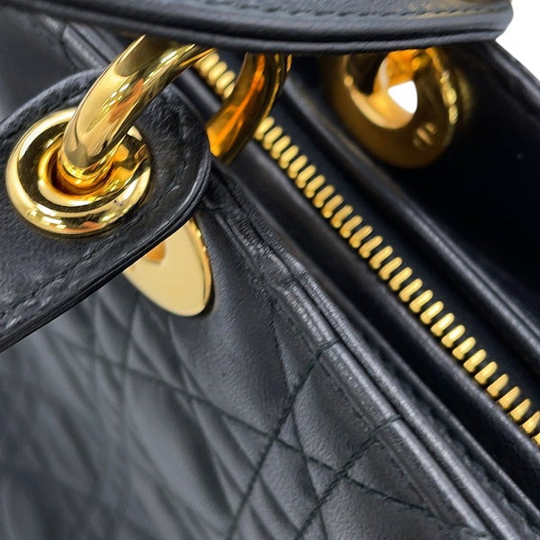 クリスチャン・ディオール ハンドバッグ レディディオール カナージュ ラージ ラムスキン Christian Dior 2way 黒