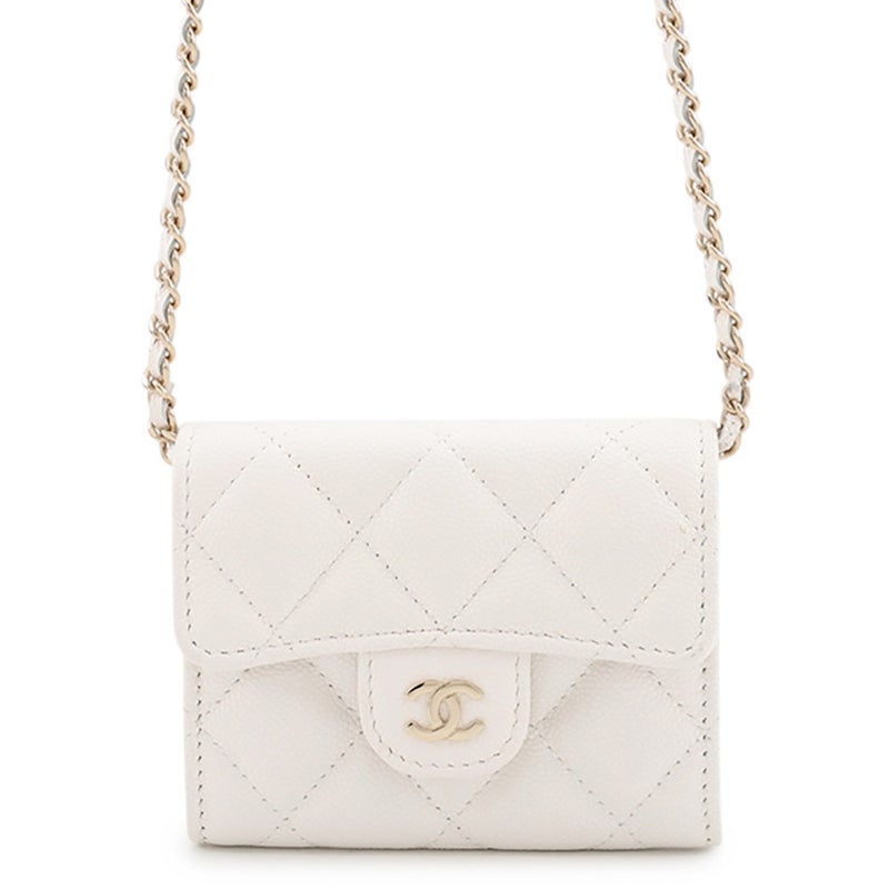 シャネル チェーンウォレット マトラッセ ココマーク ミニ キャビアスキン AP0238 CHANEL 財布 白