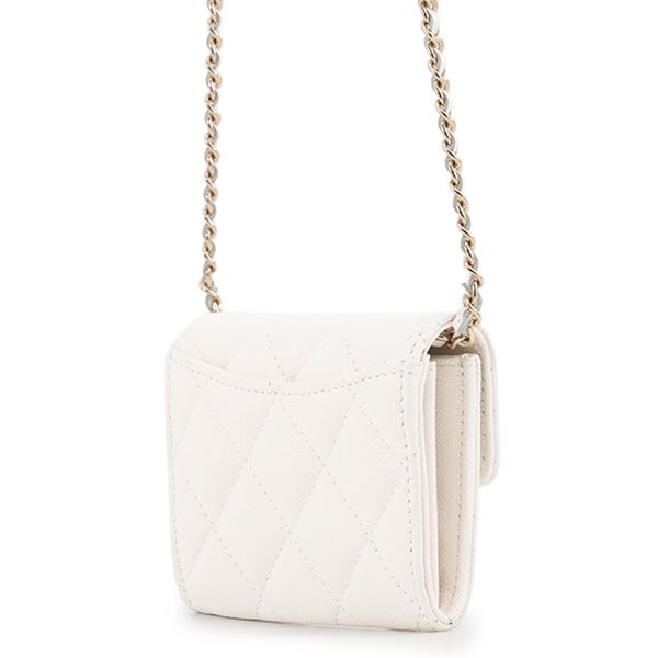 シャネル チェーンウォレット マトラッセ ココマーク ミニ キャビアスキン AP0238 CHANEL 財布 白