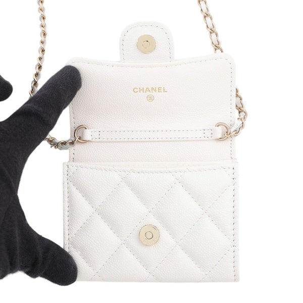 シャネル チェーンウォレット マトラッセ ココマーク ミニ キャビアスキン AP0238 CHANEL 財布 白