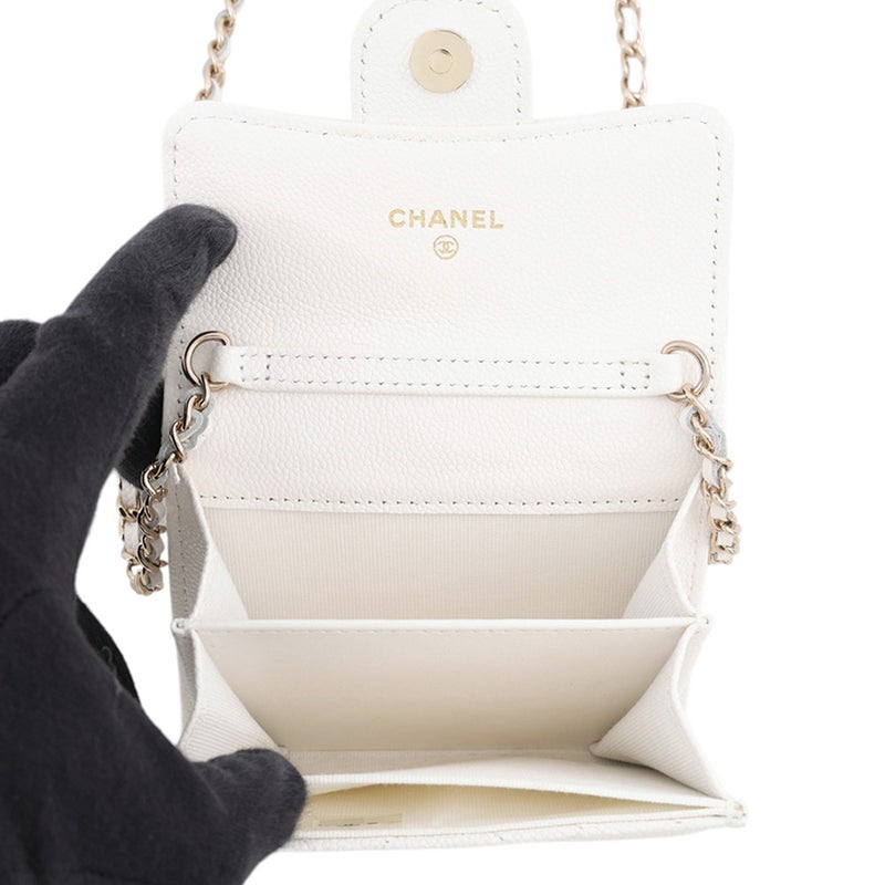 シャネル チェーンウォレット マトラッセ ココマーク ミニ キャビアスキン AP0238 CHANEL 財布 白