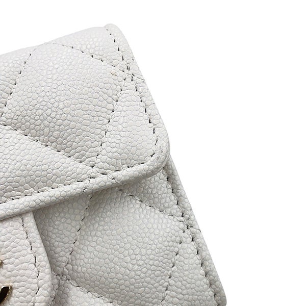 シャネル チェーンウォレット マトラッセ ココマーク ミニ キャビアスキン AP0238 CHANEL 財布 白