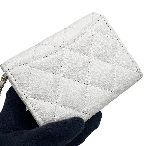 シャネル チェーンウォレット マトラッセ ココマーク ミニ キャビアスキン AP0238 CHANEL 財布 白
