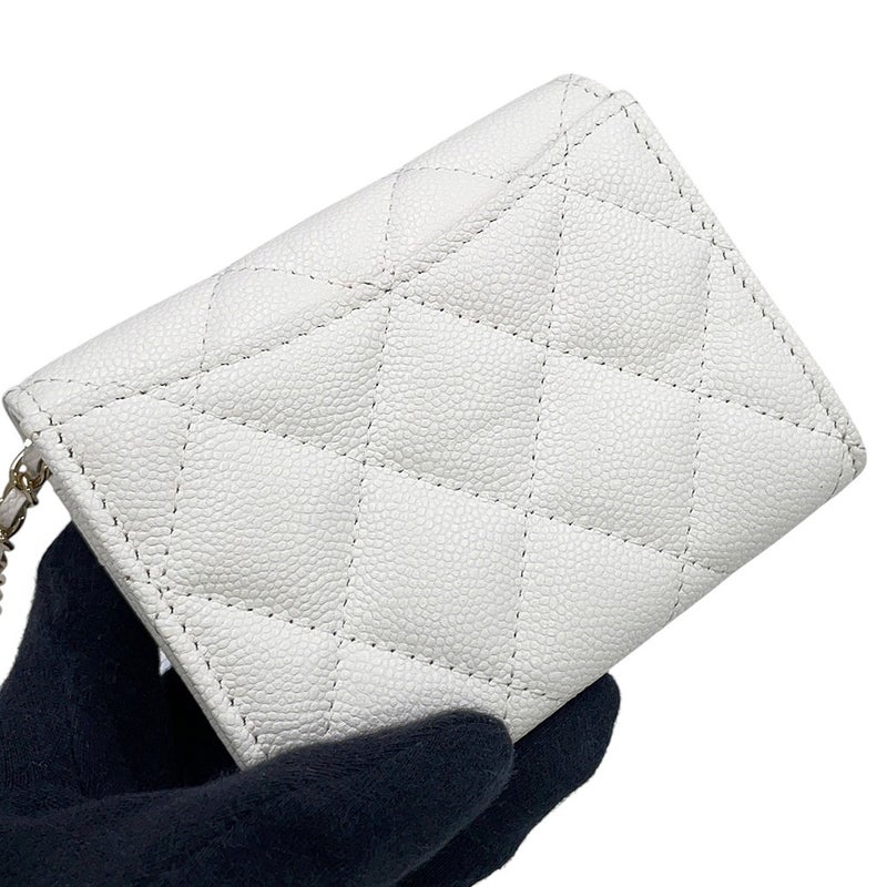 シャネル チェーンウォレット マトラッセ ココマーク ミニ キャビアスキン AP0238 CHANEL 財布 白