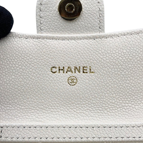 シャネル チェーンウォレット マトラッセ ココマーク ミニ キャビアスキン AP0238 CHANEL 財布 白