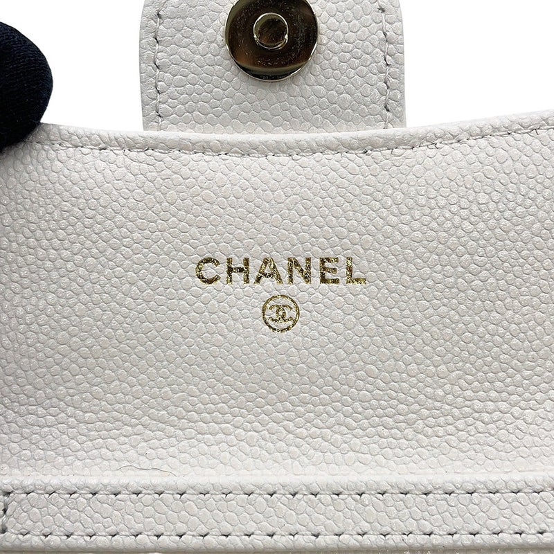 シャネル チェーンウォレット マトラッセ ココマーク ミニ キャビアスキン AP0238 CHANEL 財布 白