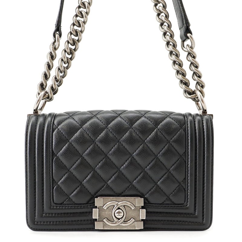 シャネル チェーンショルダーバッグ ボーイシャネル スモール マトラッセ ココマーク キャビアスキン A67085 BOY CHANEL 黒