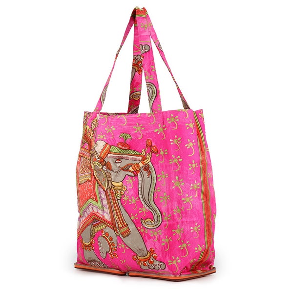 エルメス エコバッグ シルキーポップ オレンジ/マルチカラー/シルバー金具 ブッフルスキッパー/シルク □L刻印 HERMES 折りたたみ式