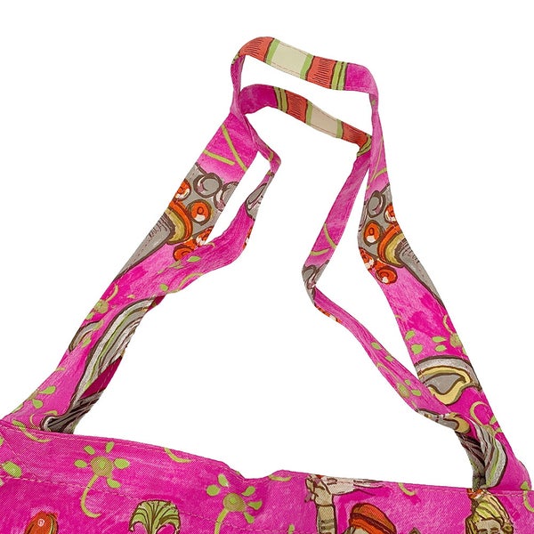 エルメス エコバッグ シルキーポップ オレンジ/マルチカラー/シルバー金具 ブッフルスキッパー/シルク □L刻印 HERMES 折りたたみ式