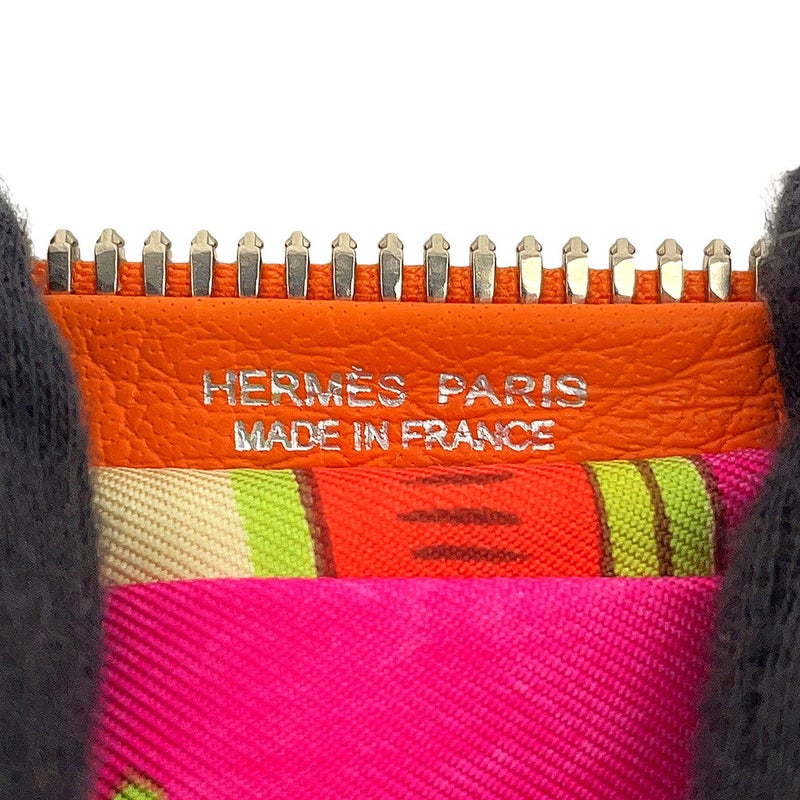 エルメス エコバッグ シルキーポップ オレンジ/マルチカラー/シルバー金具 ブッフルスキッパー/シルク □L刻印 HERMES 折りたたみ式