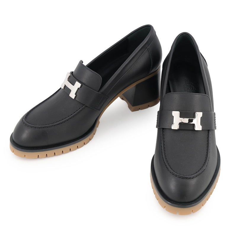 エルメス フォック60 パンプス レザー レディースサイズ38 1/2 HERMES 靴 黒 ローファー