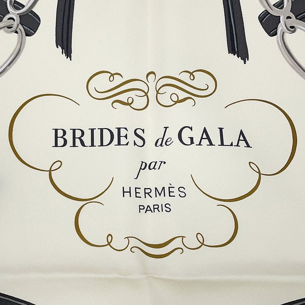 エルメス スカーフ カレ90 ブリッド・ドゥ・ガラ Brides de Gala HERMES シルク 白 黒