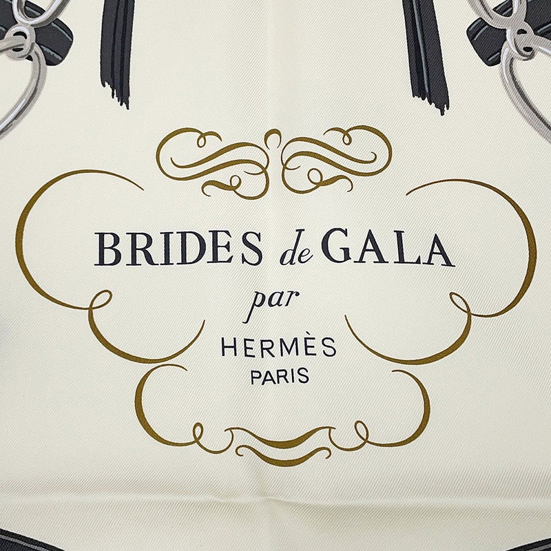 エルメス スカーフ カレ90 ブリッド・ドゥ・ガラ Brides de Gala HERMES シルク 白 黒
