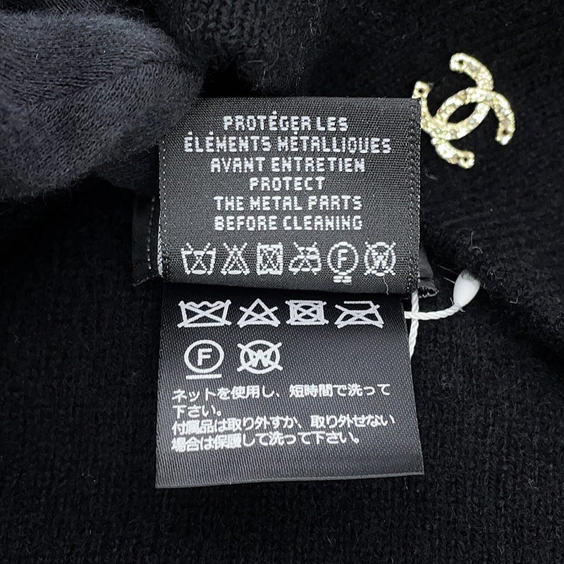 シャネル ニット帽 リボン ココマーク カシミヤ カシミヤ AAB217 CHANEL 帽子 黒
