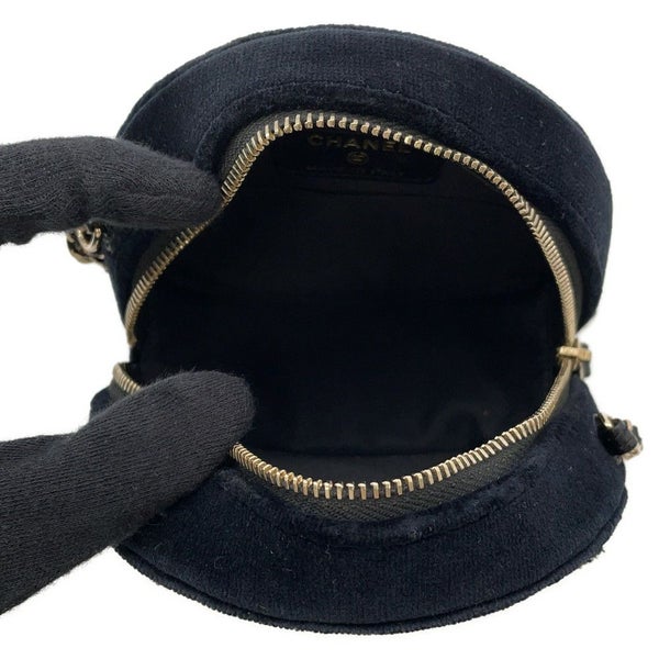 シャネル チェーンショルダーバッグ マトラッセ ココマーク ラウンド フェイクパール ベロア CHANEL 黒