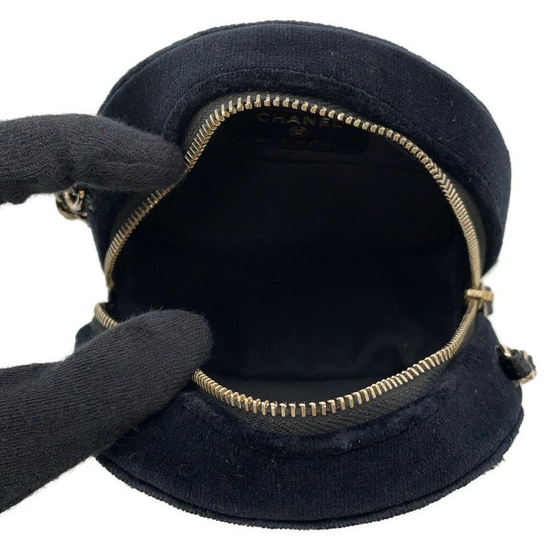 シャネル チェーンショルダーバッグ マトラッセ ココマーク ラウンド フェイクパール ベロア CHANEL 黒