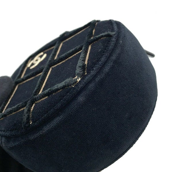 シャネル チェーンショルダーバッグ マトラッセ ココマーク ラウンド フェイクパール ベロア CHANEL 黒