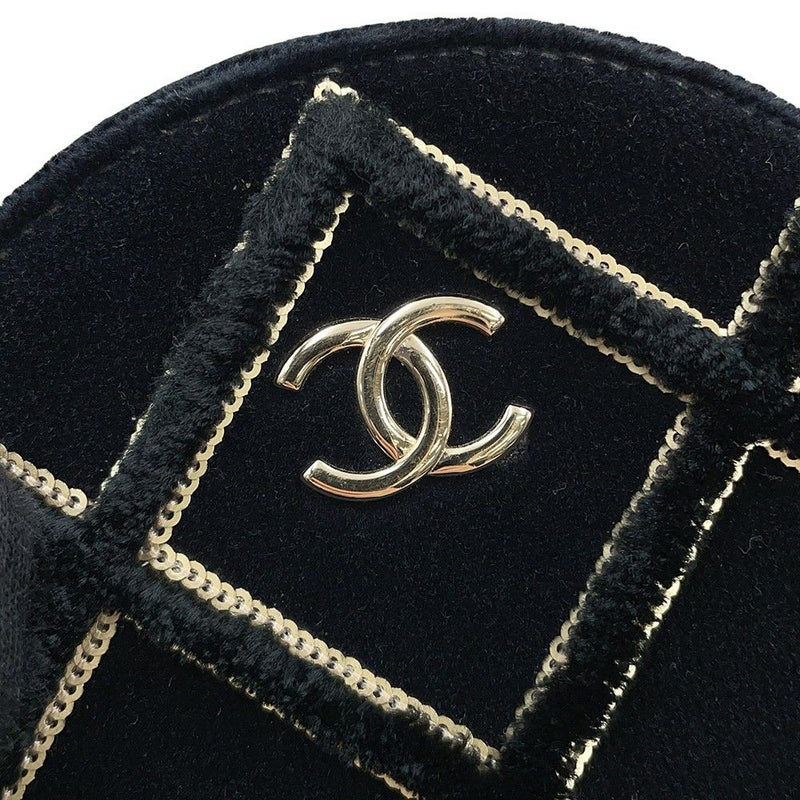 シャネル チェーンショルダーバッグ マトラッセ ココマーク ラウンド フェイクパール ベロア CHANEL 黒