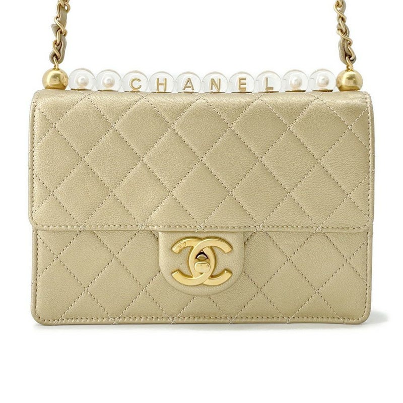 シャネル チェーンショルダーバッグ マトラッセ ココマーク レザー クリアパール AS0585 CHANEL