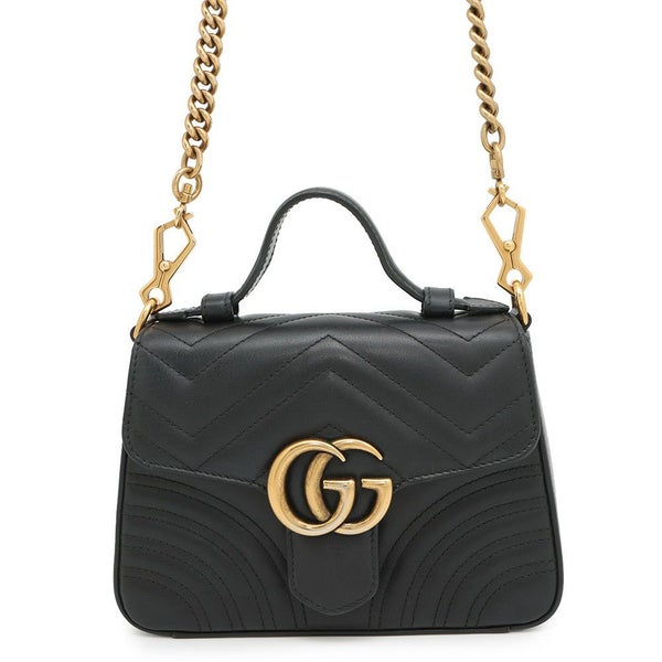 グッチ ハンドバッグ GGマーモント スモール トップハンドルバッグ 547260 GUCCI シェブロン 2wayチェーンショルダー 黒