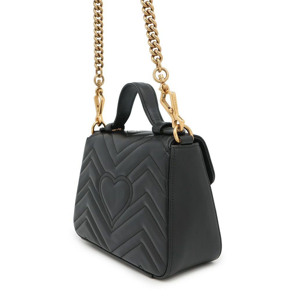 グッチ / GUCCI　GGマーモント ミニ トップハンドル / チェーン ショルダーバッグ　547260　レザー　ブラック 【中古】 グッチ ハンドバッグ GGマーモント スモール トップハンドルバッグ
