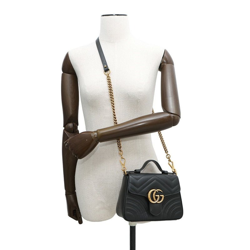 グッチ ハンドバッグ GGマーモント スモール トップハンドルバッグ 547260 GUCCI シェブロン 2wayチェーンショルダー 黒