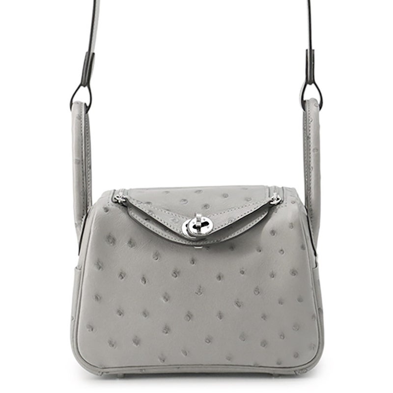 エルメス ハンドバッグ リンディ ミニ グリムエット/シルバー金具 オーストリッチ G刻印 HERMES バッグ 2wayショルダーバッグ