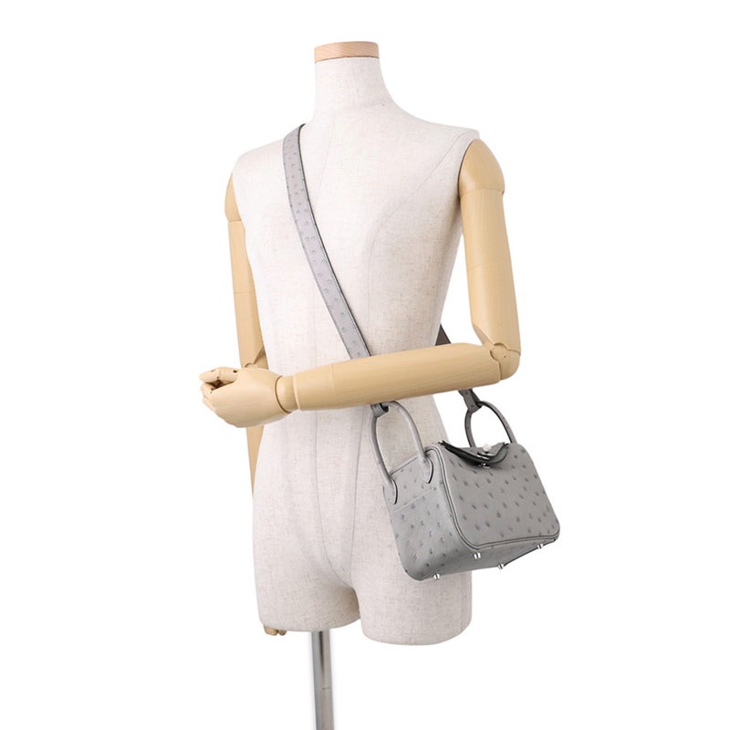 エルメス ハンドバッグ リンディ ミニ グリムエット/シルバー金具 オーストリッチ G刻印 HERMES バッグ 2wayショルダーバッグ