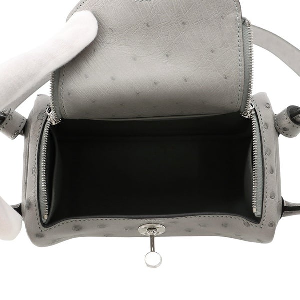 エルメス ハンドバッグ リンディ ミニ グリムエット/シルバー金具 オーストリッチ G刻印 HERMES バッグ 2wayショルダーバッグ