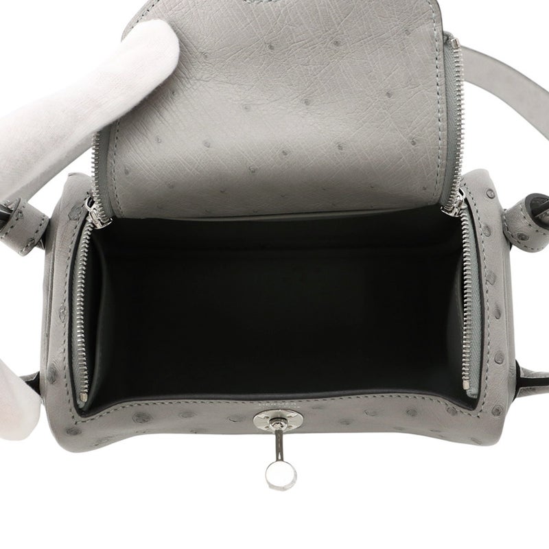 エルメス ハンドバッグ リンディ ミニ グリムエット/シルバー金具 オーストリッチ G刻印 HERMES バッグ 2wayショルダーバッグ