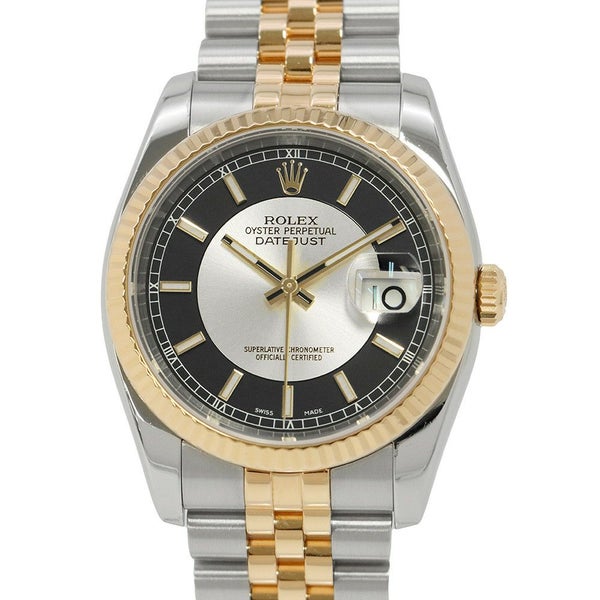 ロレックス デイトジャスト D番 SS/K18YG 116233 ROLEX 腕時計 ブラック/シルバー文字盤